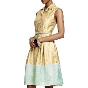 Duro Olowu Gold/Mint Green Brocade Fit & Flare Dress SIZE 6
